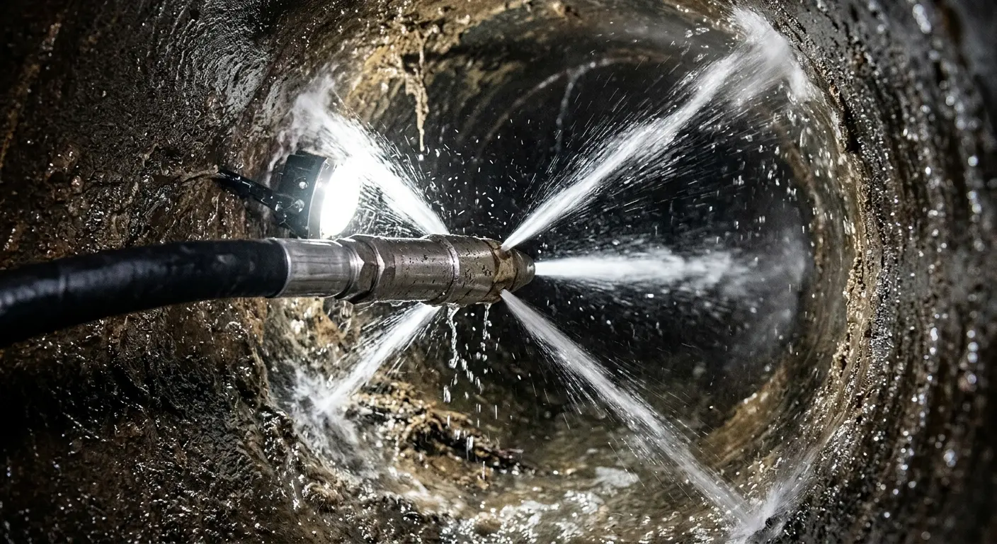 High-pressure hydro jetting nozzle cleaning sewer pipe for Storm Drain Cleaning in Jefferson City